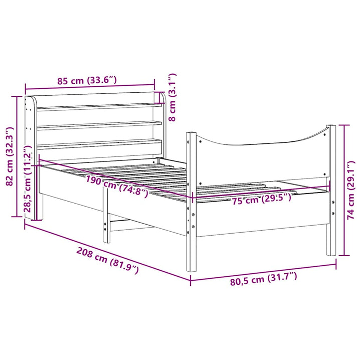 sengeramme med sengegavl 75x190 cm massivt fyrretræ hvid