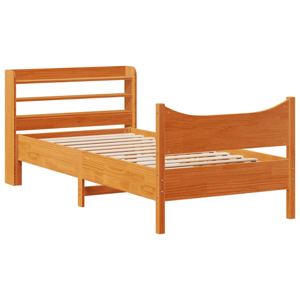 sengeramme med sengegavl 75x190 cm massivt fyrretræ gyldenbrun
