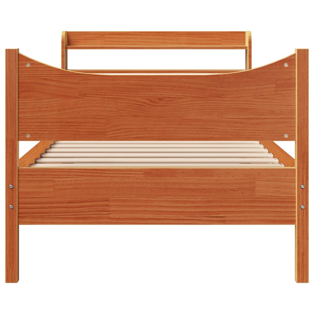 sengeramme med sengegavl 75x190 cm massivt fyrretræ gyldenbrun