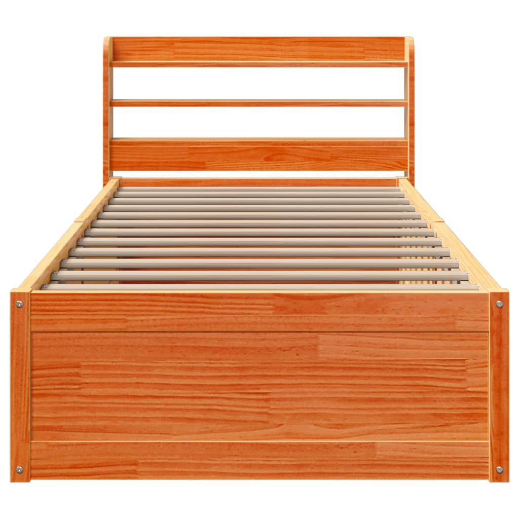 sengeramme med sengegavl 100x200 cm massivt fyrretræ gyldenbrun