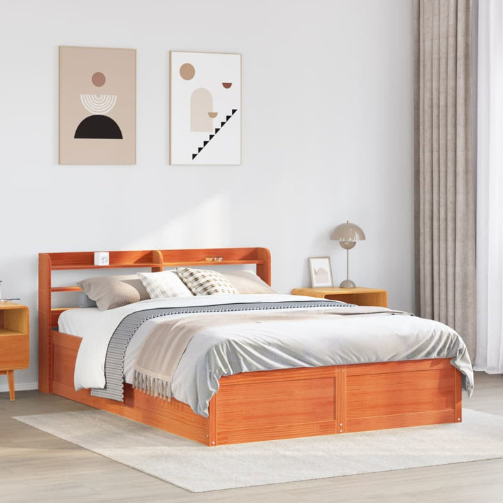 sengeramme med sengegavl 140x190 cm massivt fyrretræ gyldenbrun