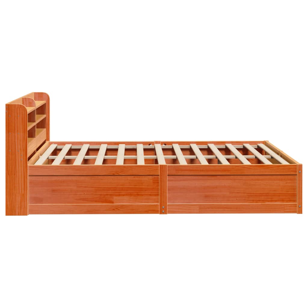 sengeramme med sengegavl 140x190 cm massivt fyrretræ gyldenbrun