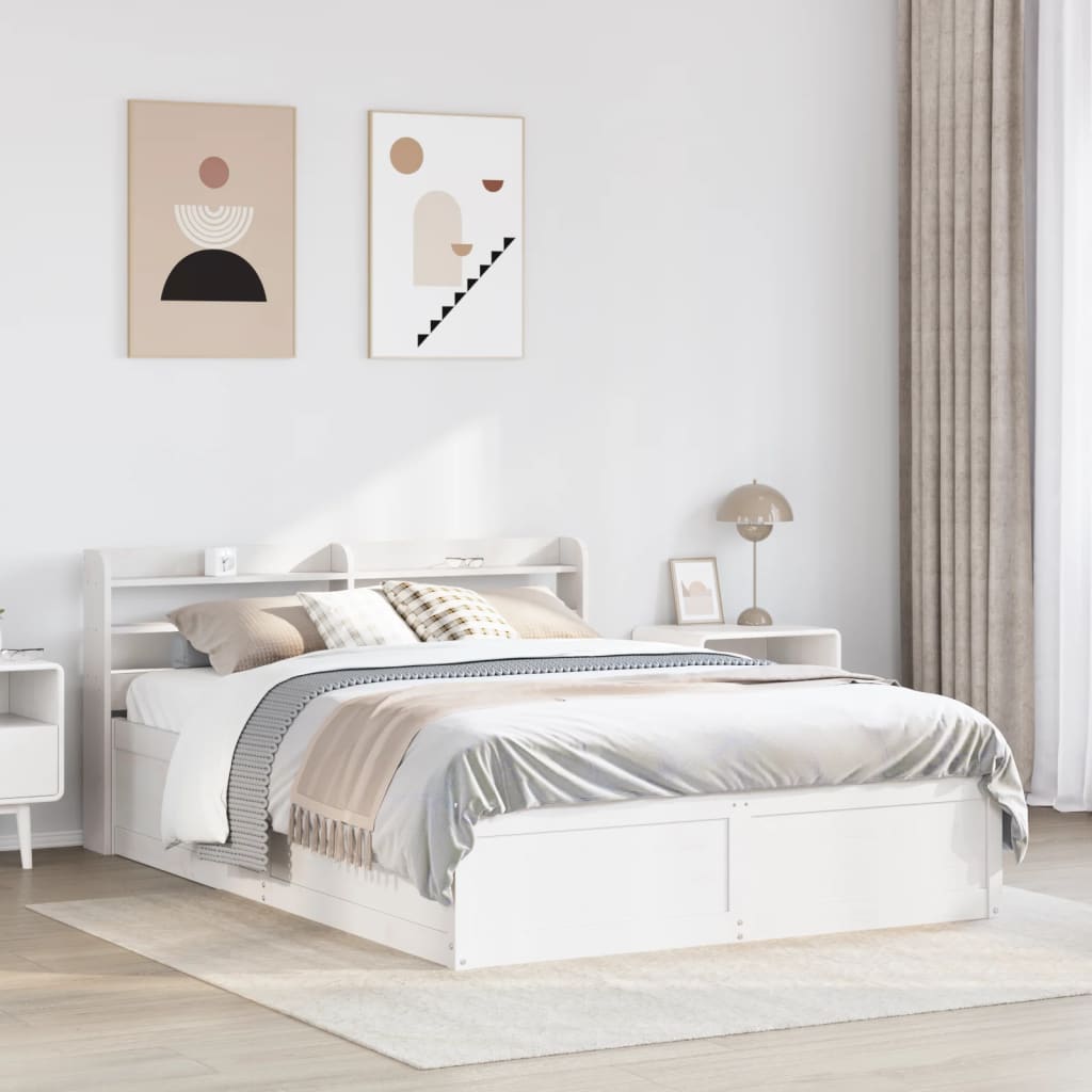 sengeramme med sengegavl135x190 cm massivt fyrretræ hvid