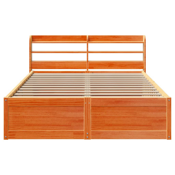 sengeramme med sengegavl 135x190 cm massivt fyrretræ gyldenbrun