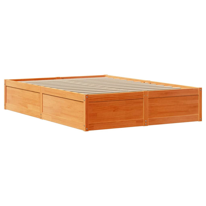 sengeramme med sengegavl 135x190 cm massivt fyrretræ gyldenbrun