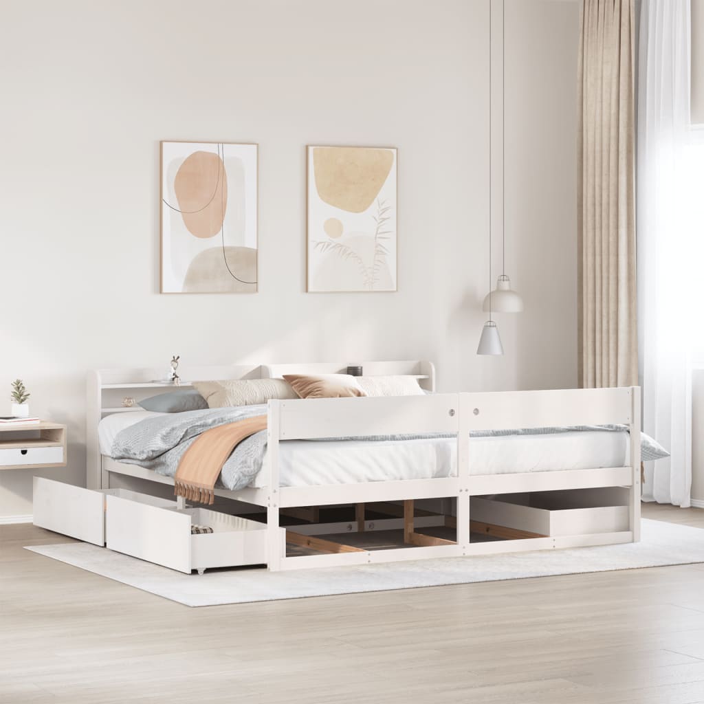 sengeramme uden madras 200x200 cm massivt fyrretræ hvid