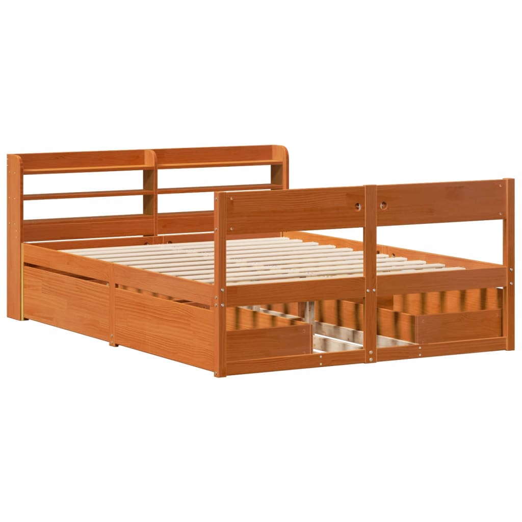sengeramme uden madras 150x200 cm massivt fyrretræ gyldenbrun