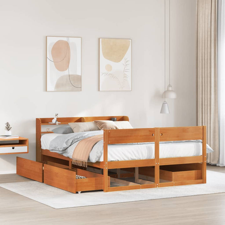 sengeramme uden madras 150x200 cm massivt fyrretræ gyldenbrun