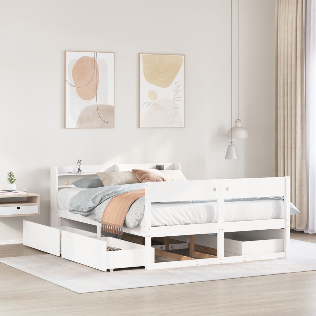 sengeramme uden madras 120x200 cm massivt fyrretræ hvid