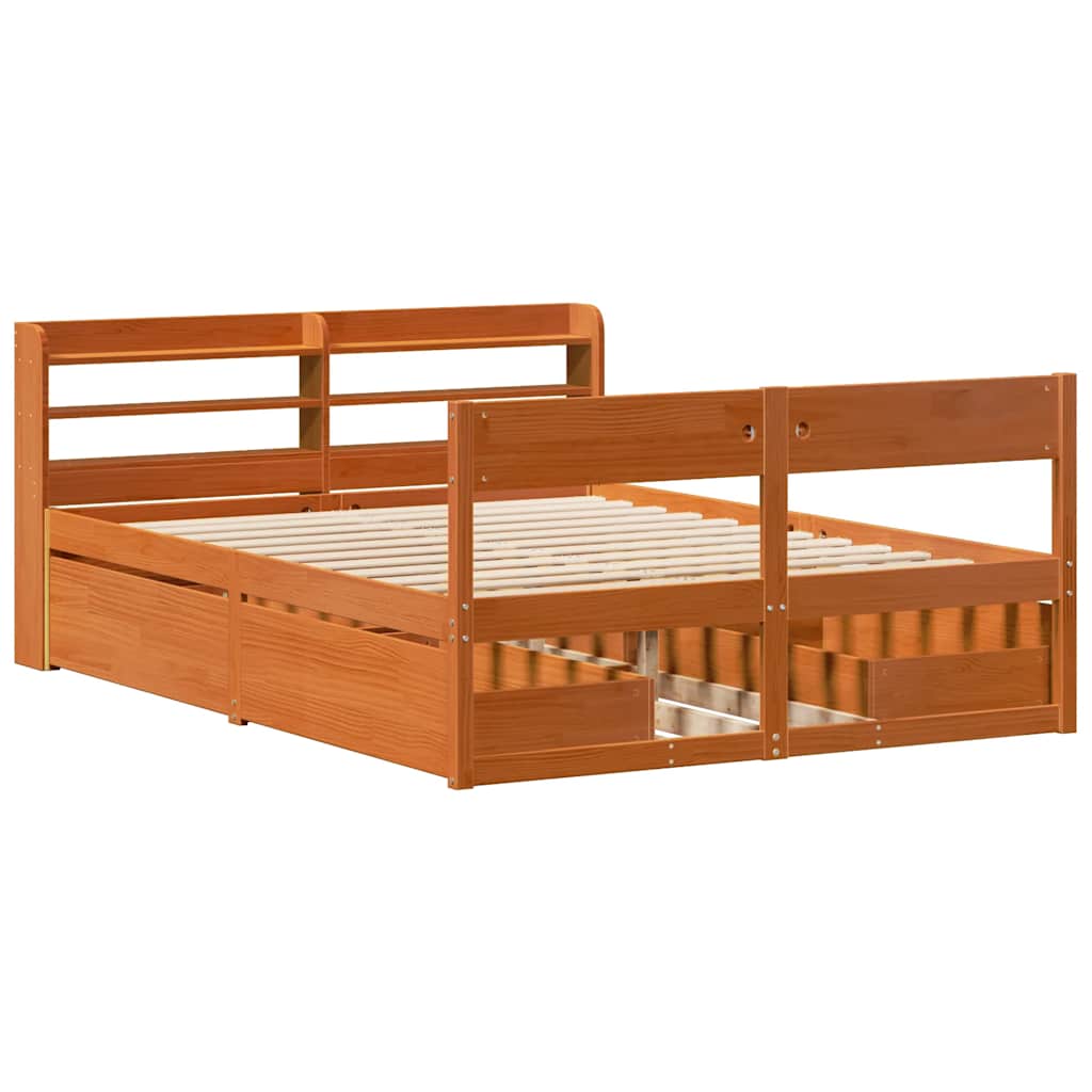 sengeramme uden madras 140x190 cm massivt fyrretræ gyldenbrun