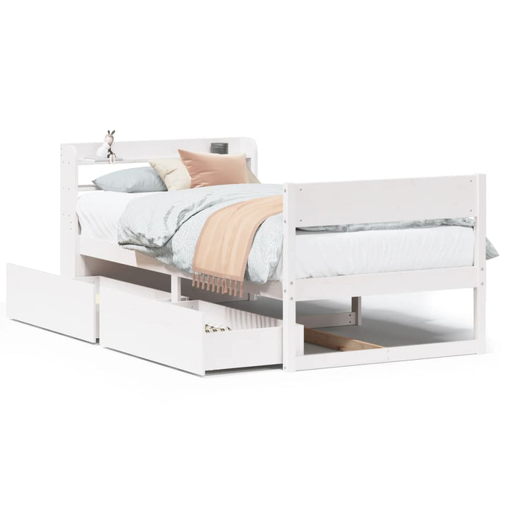 sengeramme uden madras 75x190 cm massivt fyrretræ hvid