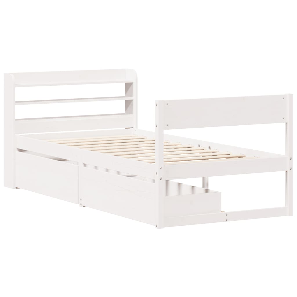 sengeramme uden madras 75x190 cm massivt fyrretræ hvid
