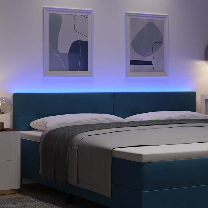 LED sengegavl med LED-lysstrimler Blå 200 cm Fløjl