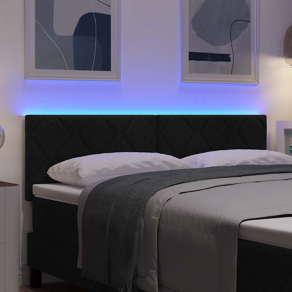LED sengegavl Sort 144 cm Stof