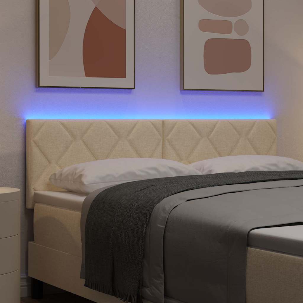 LED sengegavl Creme 144 cm Stof