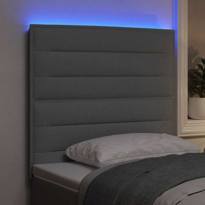 LED sengegavl med LED-lysstrimler Lysegrå 80 cm Stof