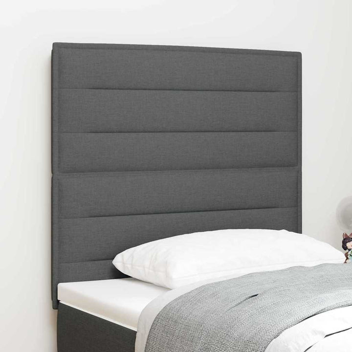LED sengegavl med LED-lysstrimler Mørkegrå 80 cm Stof