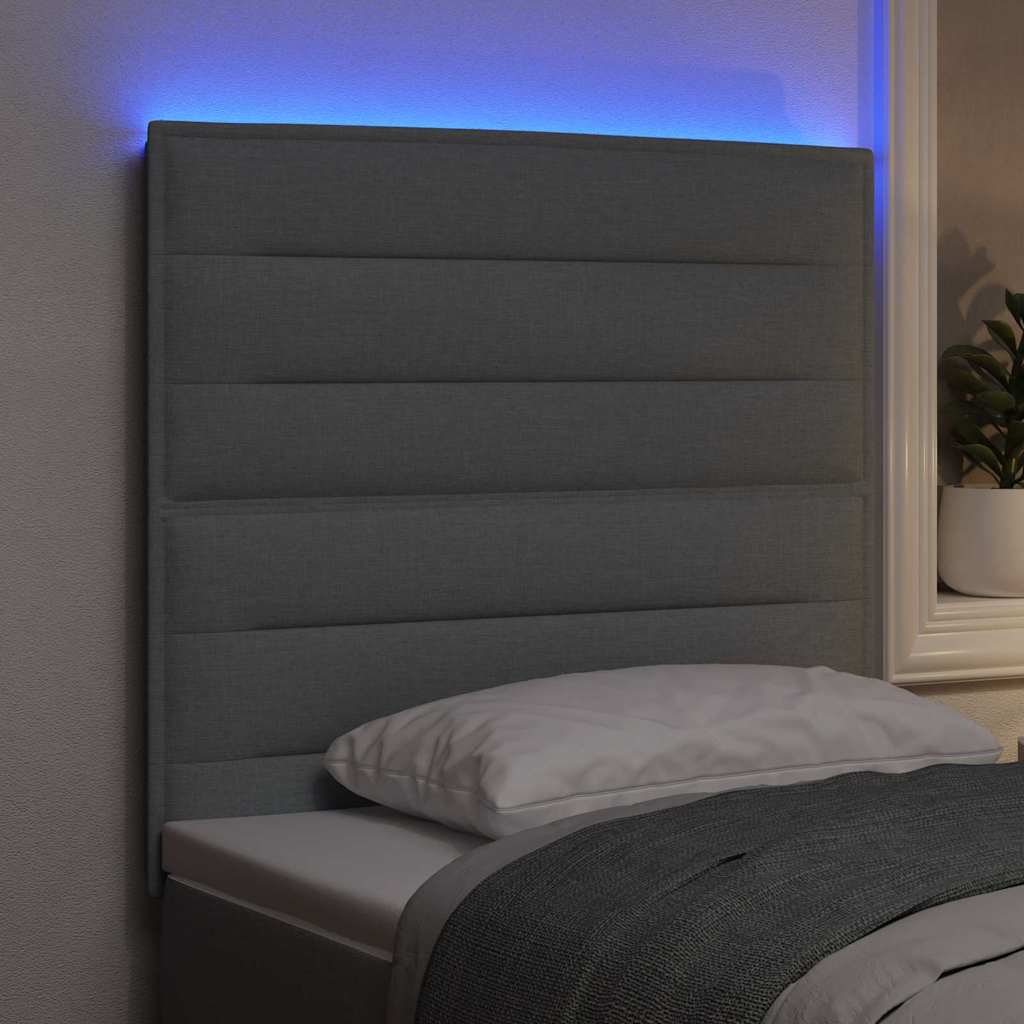 LED sengegavl med LED-lysstrimler Lysegrå 90 cm Stof