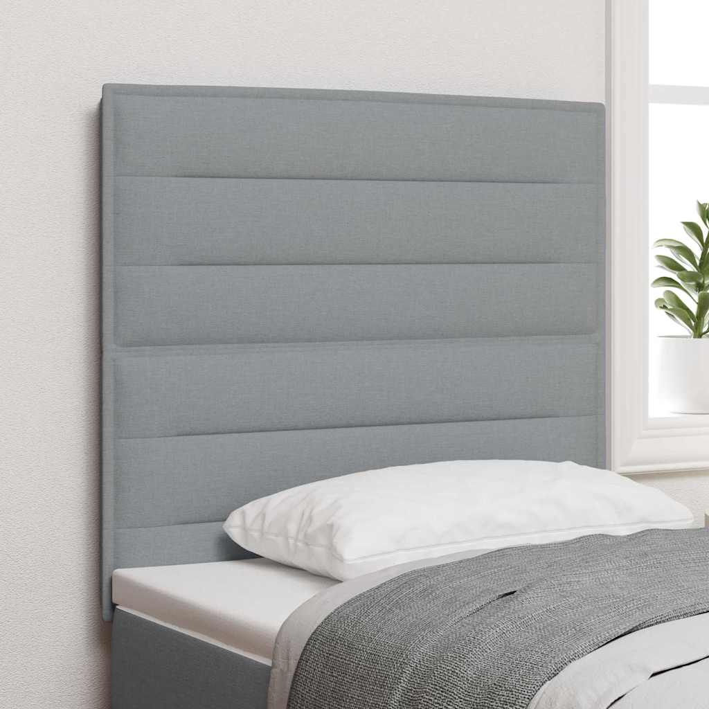 LED sengegavl med LED-lysstrimler Lysegrå 90 cm Stof