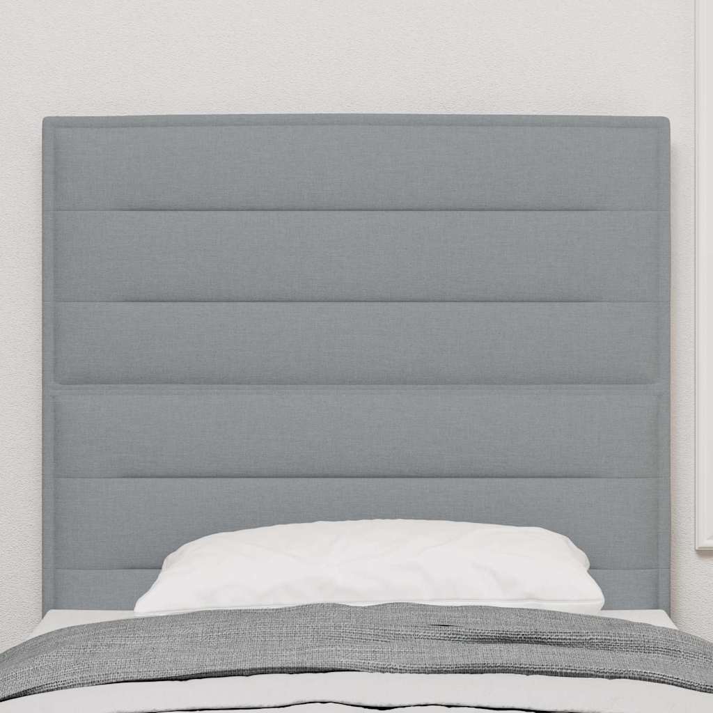 LED sengegavl med LED-lysstrimler Lysegrå 90 cm Stof