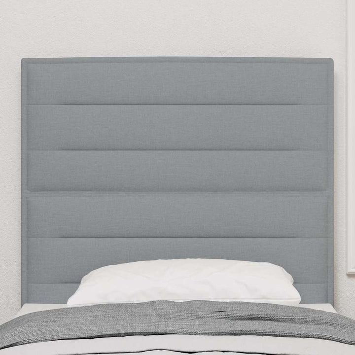 LED sengegavl med LED-lysstrimler Lysegrå 90 cm Stof