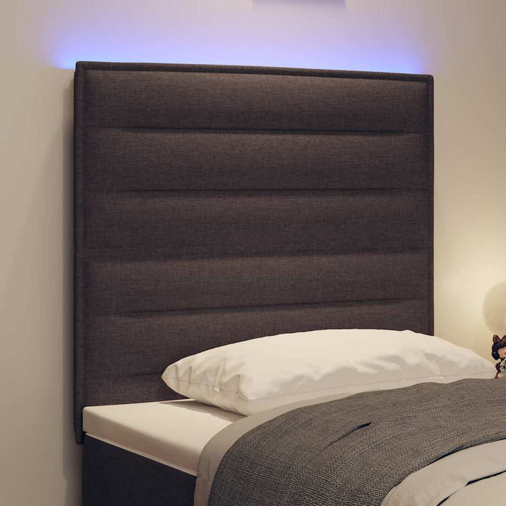 LED sengegavl med LED-lysstrimler Mørk Brun 90 cm Stof