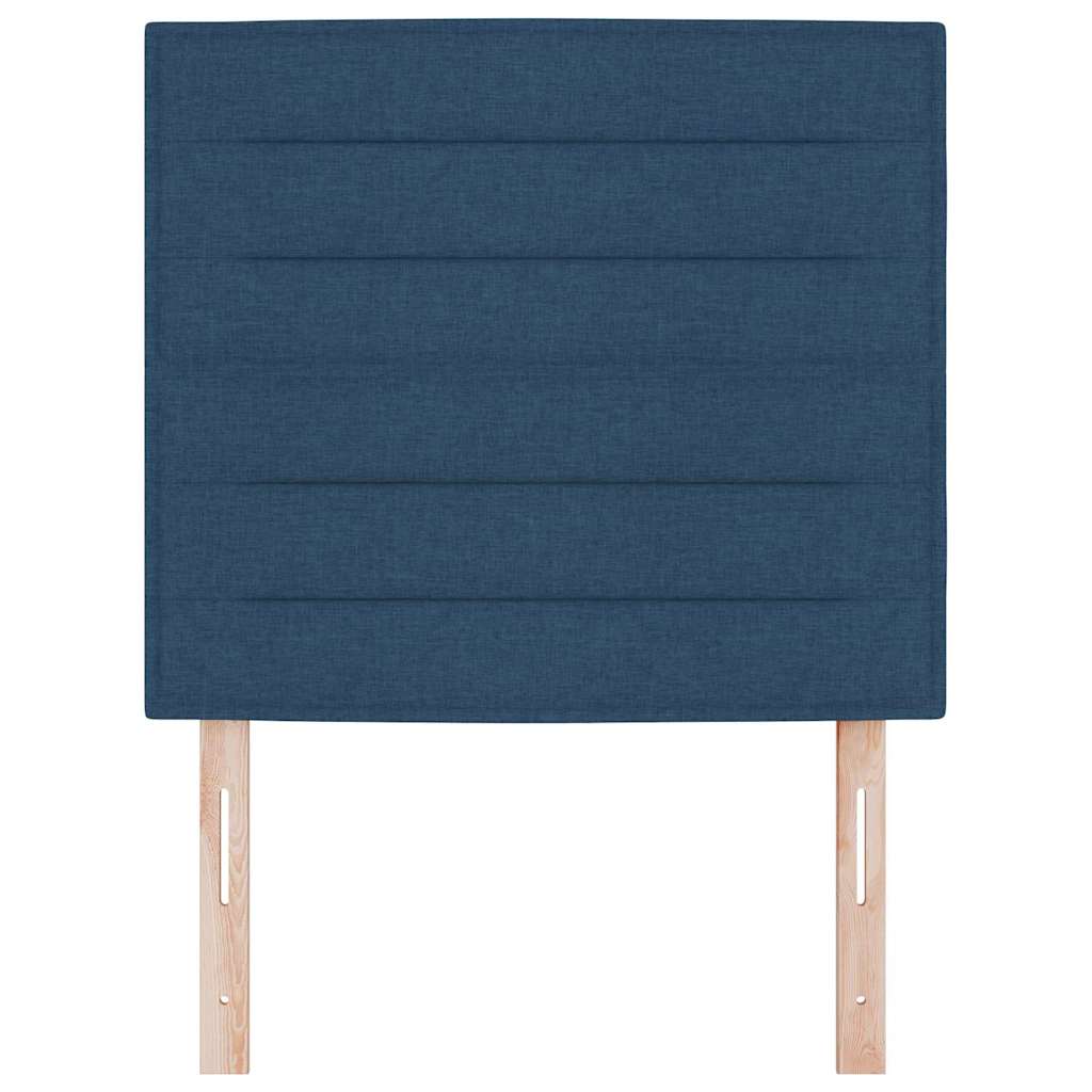 LED sengegavl med LED-lysstrimler med hovedgærde Blå 90 cm Stof