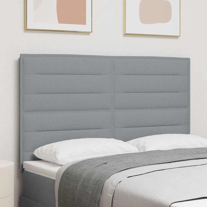 LED sengegavl med LED-lysstrimler Lysegrå 144 cm Stof
