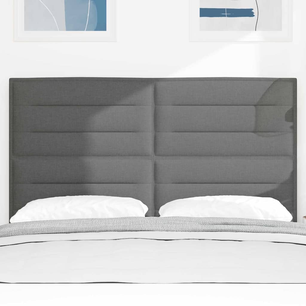 LED sengegavl med LED-lysstrimler Mørkegrå 144 cm Stof