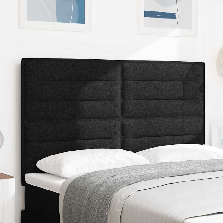 LED sengegavl med LED-lysstrimler Sort 144 cm Stof