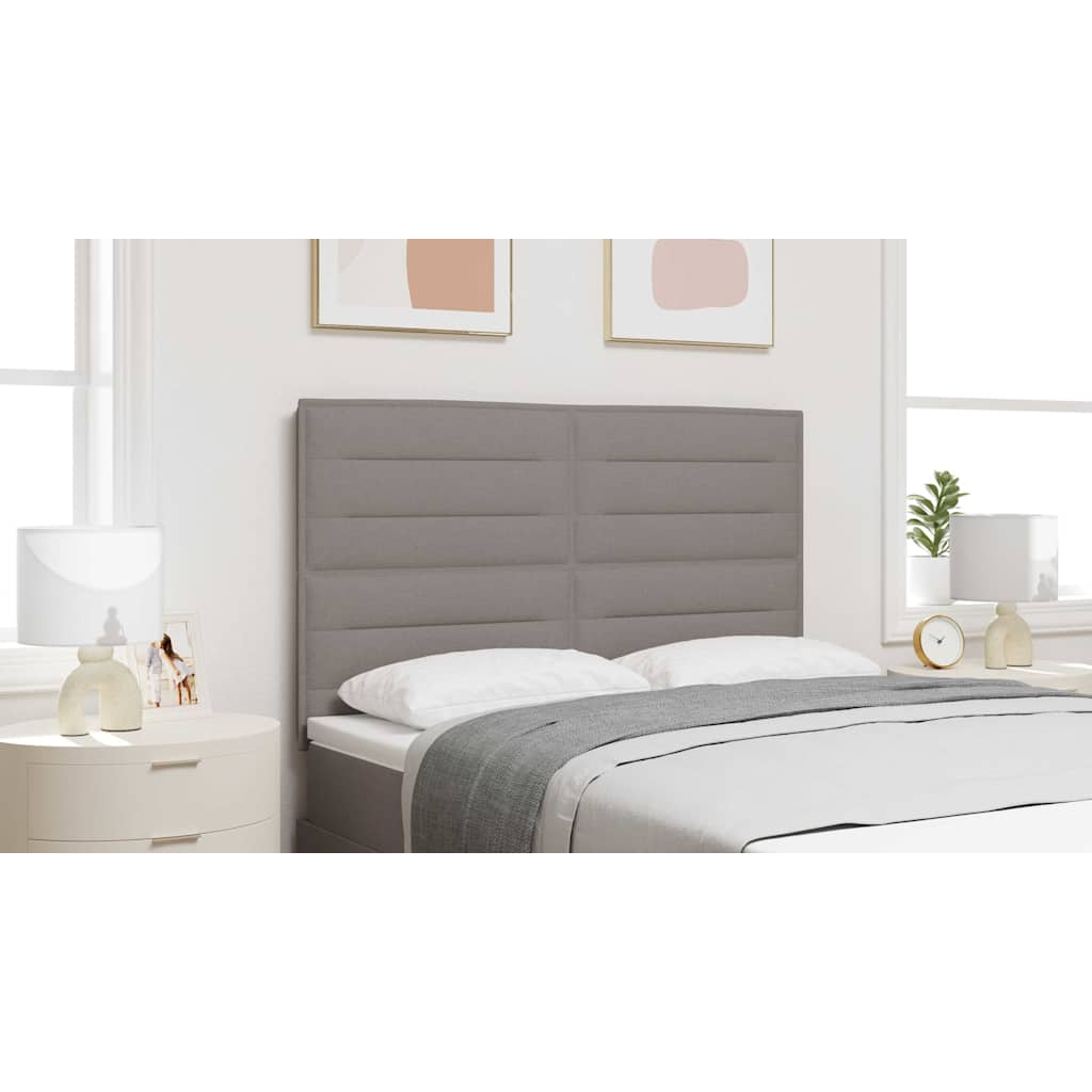 LED sengegavl med LED-lysstrimler Gråbrun 144 cm Stof