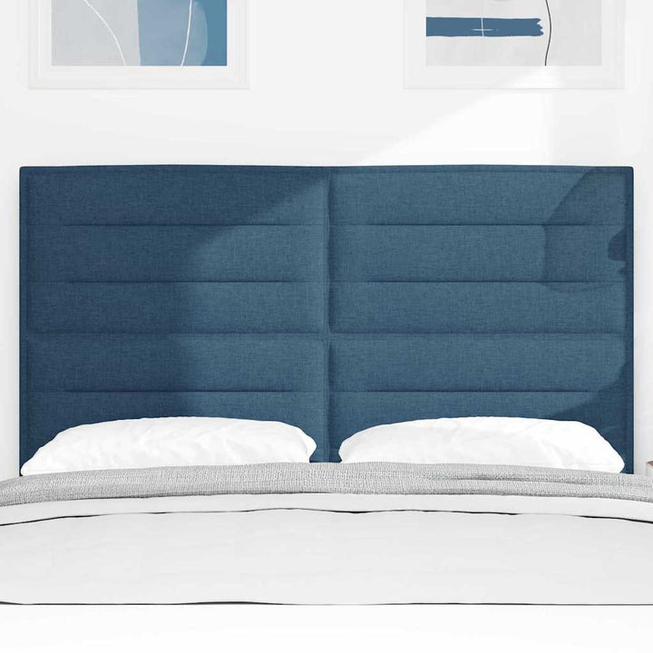 LED sengegavl med LED-lysstrimler Blå 144 cm Stof