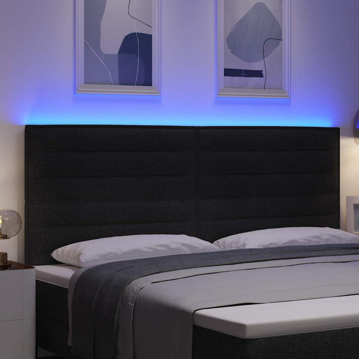 LED sengegavl med LED-lysstrimler Sort 200 cm Stof