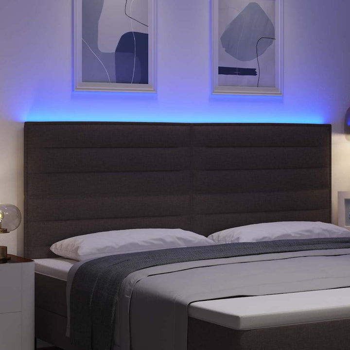 LED sengegavl med LED-lysstrimler Mørk Brun 200 cm Stof