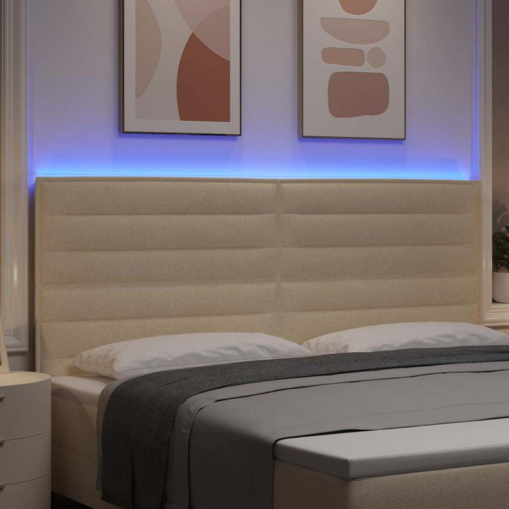 LED sengegavl med LED-lysstrimler Creme 200 cm Stof