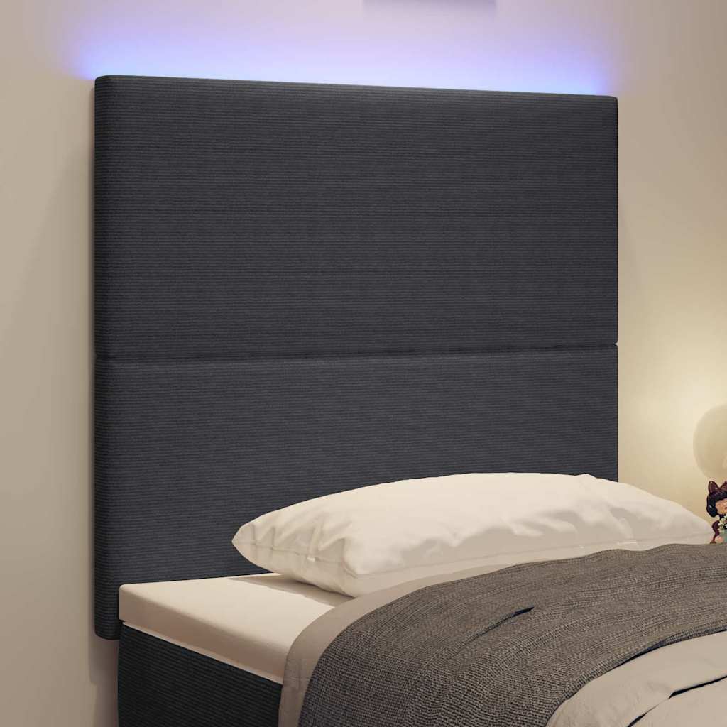 LED sengegavl med LED-lysstrimler Mørkegrå 90 cm Velourstof