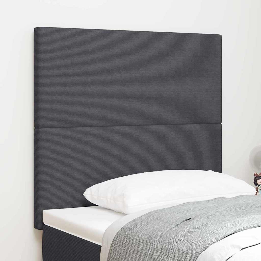 LED sengegavl med LED-lysstrimler Mørkegrå 90 cm Velourstof
