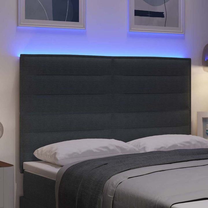 LED sengegavl med LED-lysstrimler Mørkegrå 144 cm Velourstof
