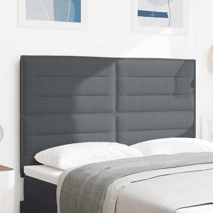 LED sengegavl med LED-lysstrimler Mørkegrå 160 cm Velourstof