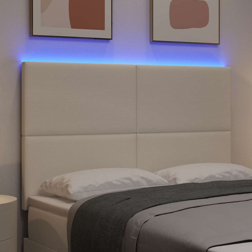 LED sengegavl med LED-lysstrimler Creme 160 cm Velourstof