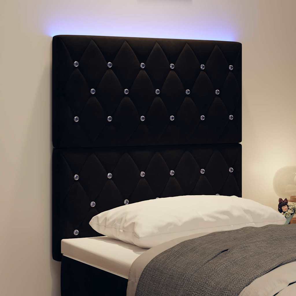 LED sengegavl med LED-lysstrimler Sort 80 cm Fløjl