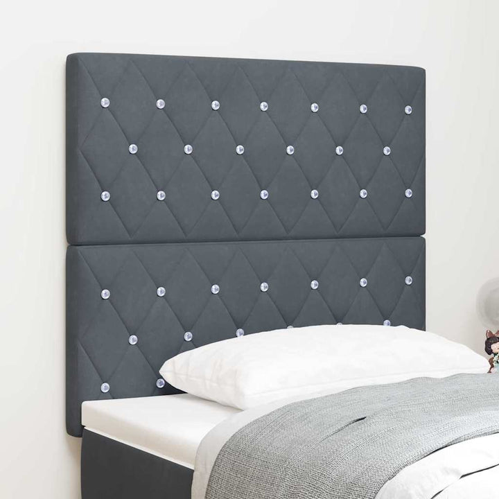 LED sengegavl med LED-lysstrimler Mørkegrå 90 cm Fløjl