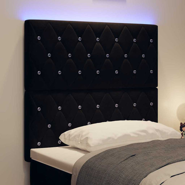 LED sengegavl med LED-lysstrimler Sort 90 cm Fløjl