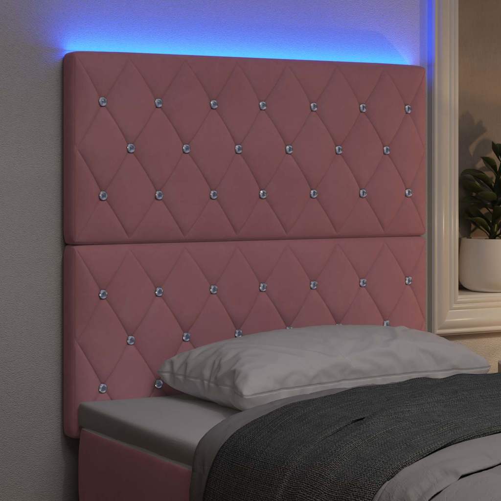 LED sengegavl med LED-lysstrimler Lyserød 90 cm Fløjl