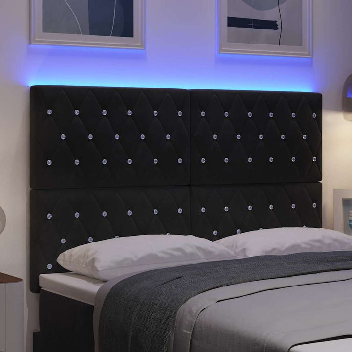LED sengegavl med LED-lysstrimler Sort 160 cm Fløjl