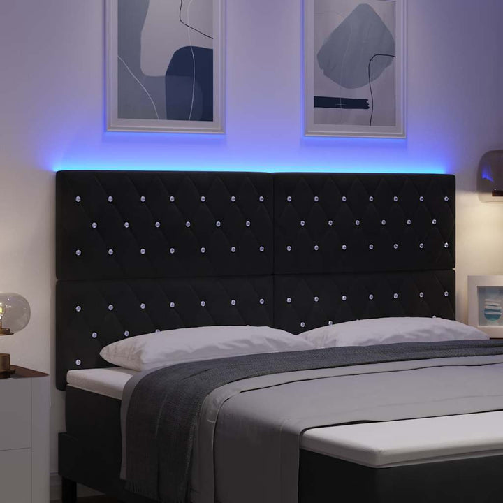 LED sengegavl med LED-lysstrimler Sort 180 cm Fløjl
