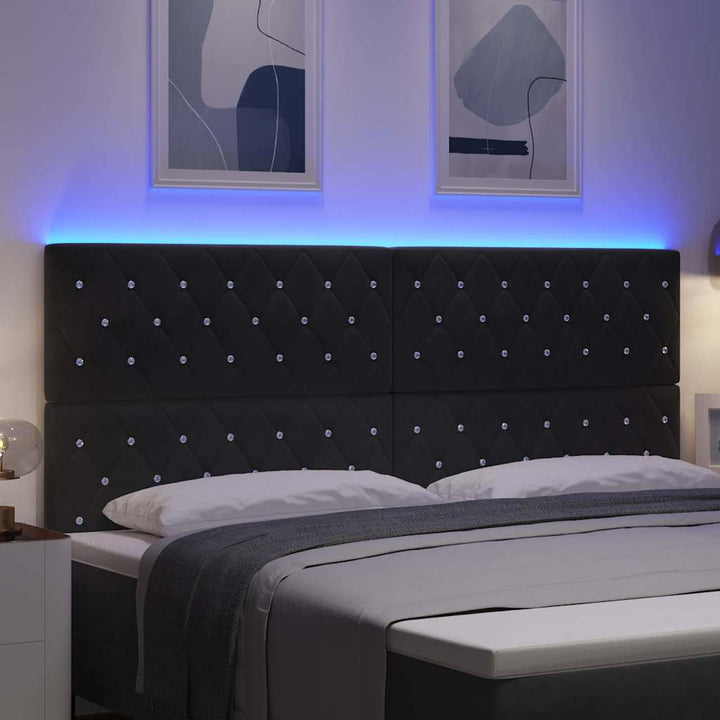 LED sengegavl med LED-lysstrimler Sort 200 cm Fløjl