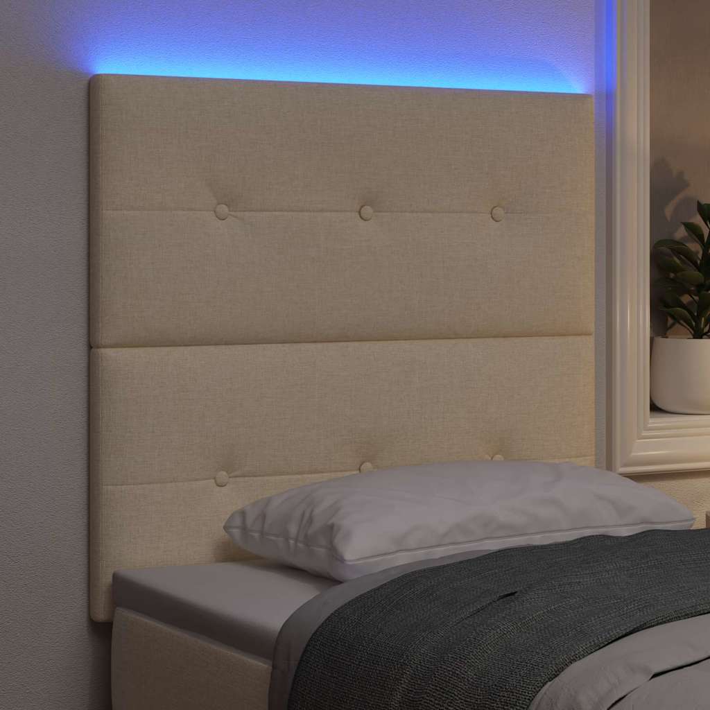 LED sengegavl med LED-lysstrimler Creme 80 cm Stof