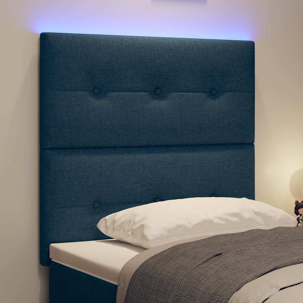 LED sengegavl med LED-lysstrimler med hovedgærde Blå 80 cm Stof