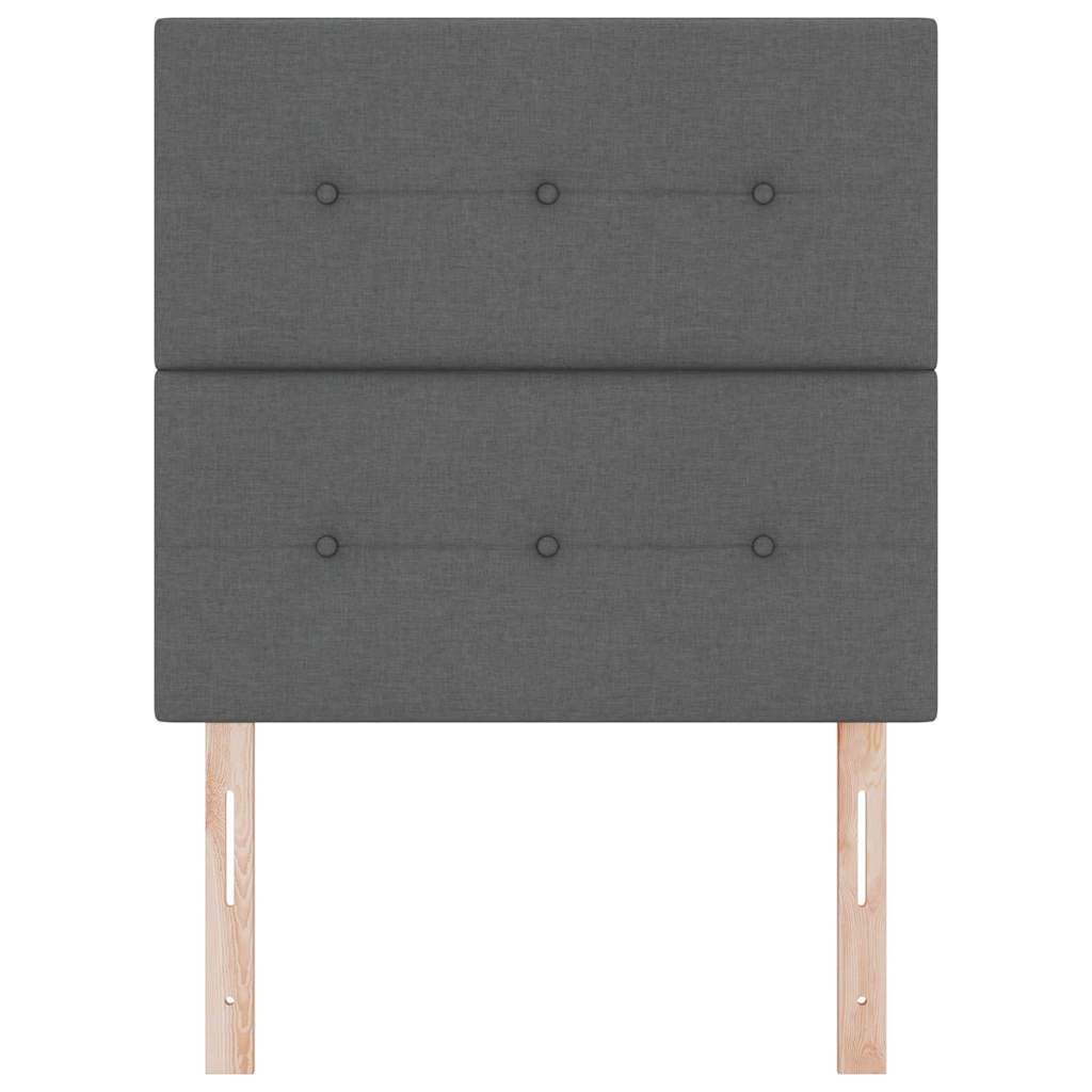 LED sengegavl med LED-lysstrimler Mørkegrå 90 cm Stof